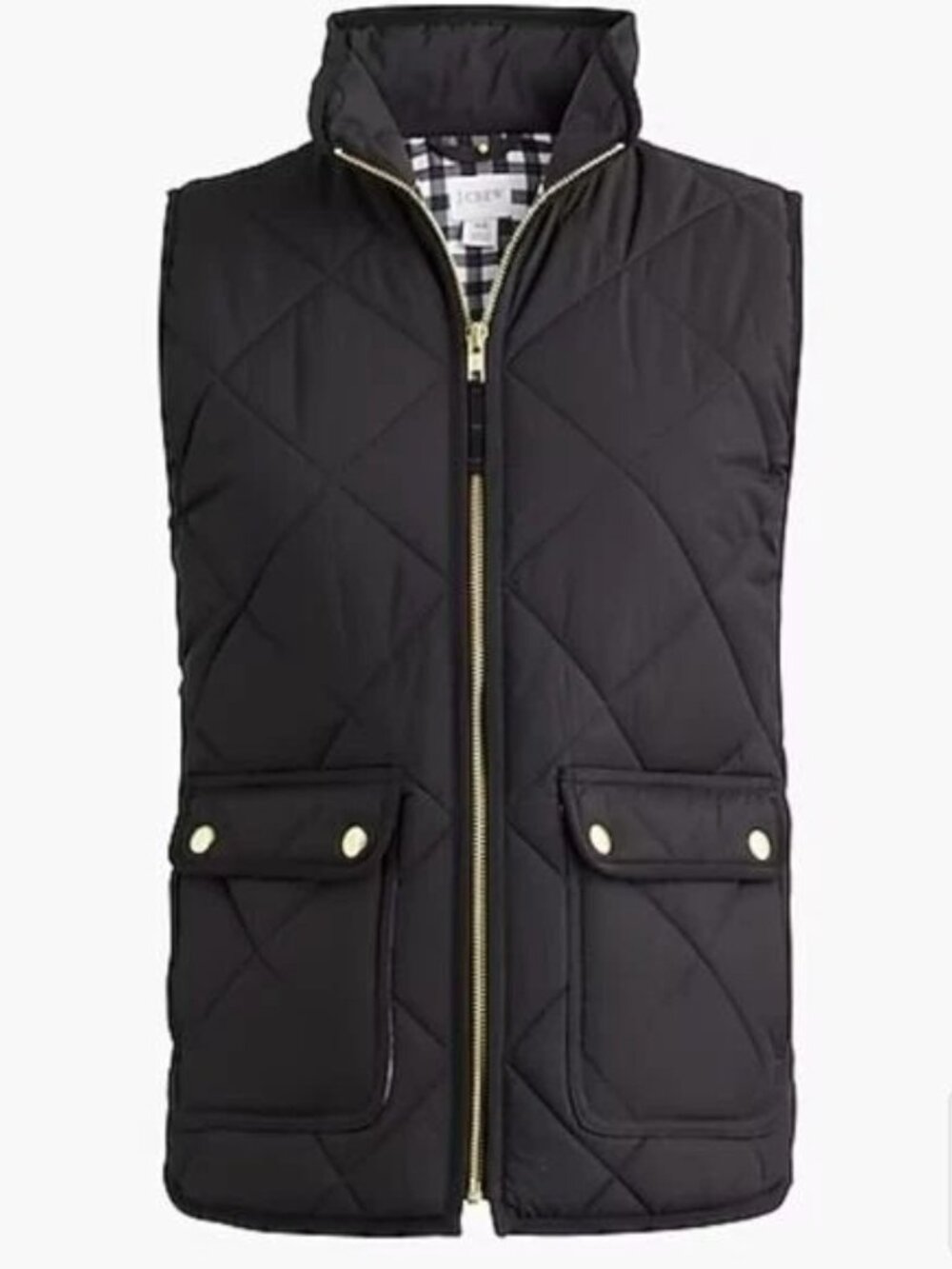 J. Crew Black & Gingham Puffer Vest